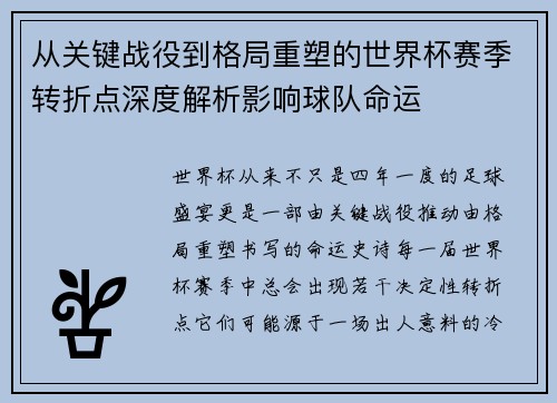 从关键战役到格局重塑的世界杯赛季转折点深度解析影响球队命运